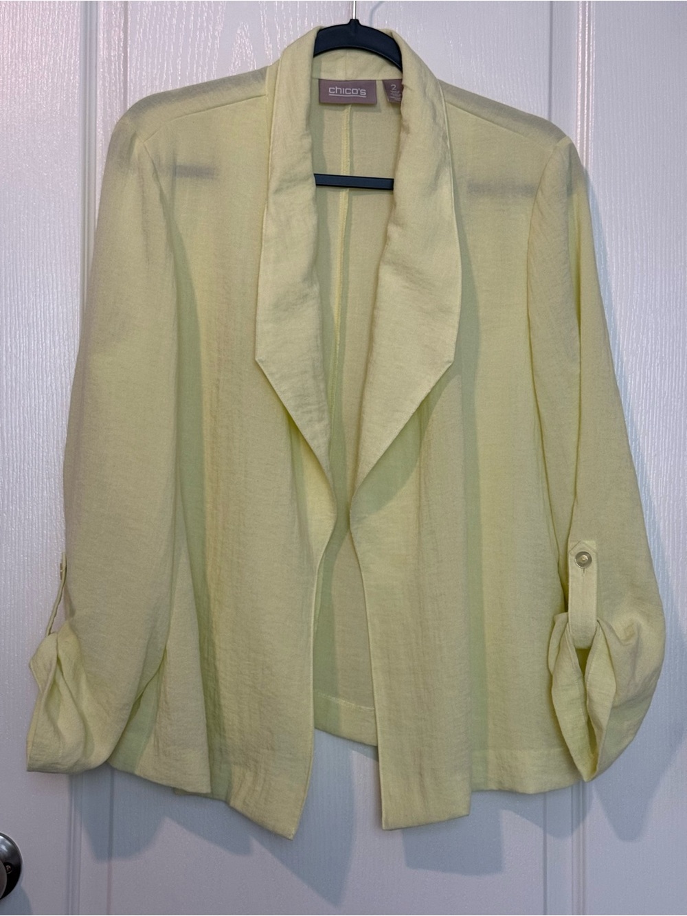 Chico's Pale Yellow Open-Front Draped Blazer